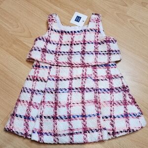 NWT‎ Janie and Jack Tweed Pink White Sleeveless dress diaper cover size 12-18m